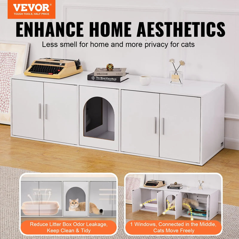 VEVOR Cat Litter Box Enclosure Wooden Litter Box Furniture Hidden 147.1 cm White