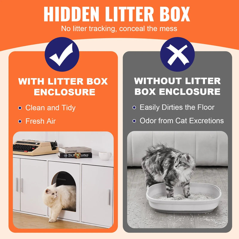 VEVOR Cat Litter Box Enclosure Wooden Litter Box Furniture Hidden 147.1 cm White