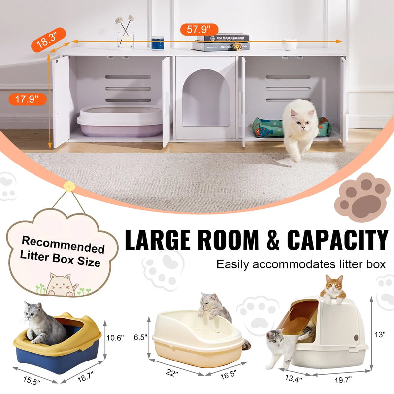 VEVOR Cat Litter Box Enclosure Wooden Litter Box Furniture Hidden 147.1 cm White