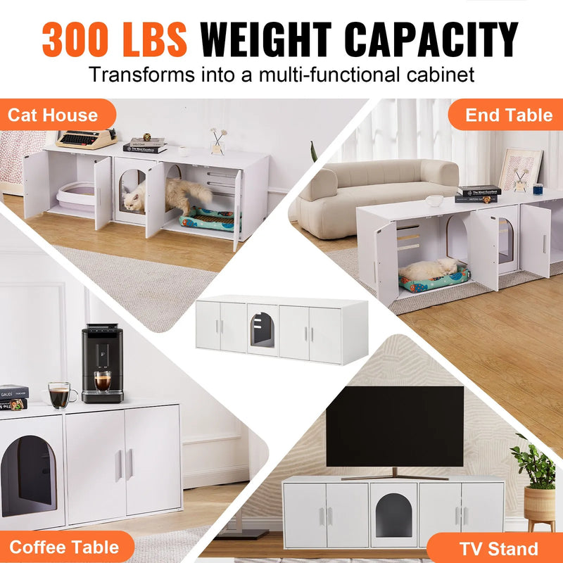 VEVOR Cat Litter Box Enclosure Wooden Litter Box Furniture Hidden 147.1 cm White