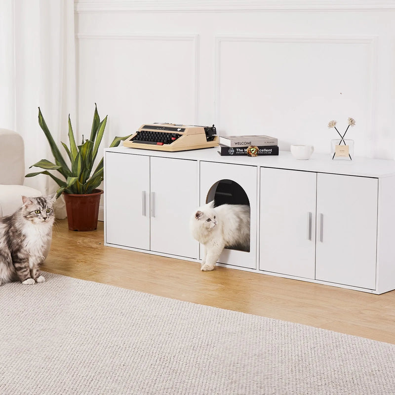 VEVOR Cat Litter Box Enclosure Wooden Litter Box Furniture Hidden 147.1 cm White