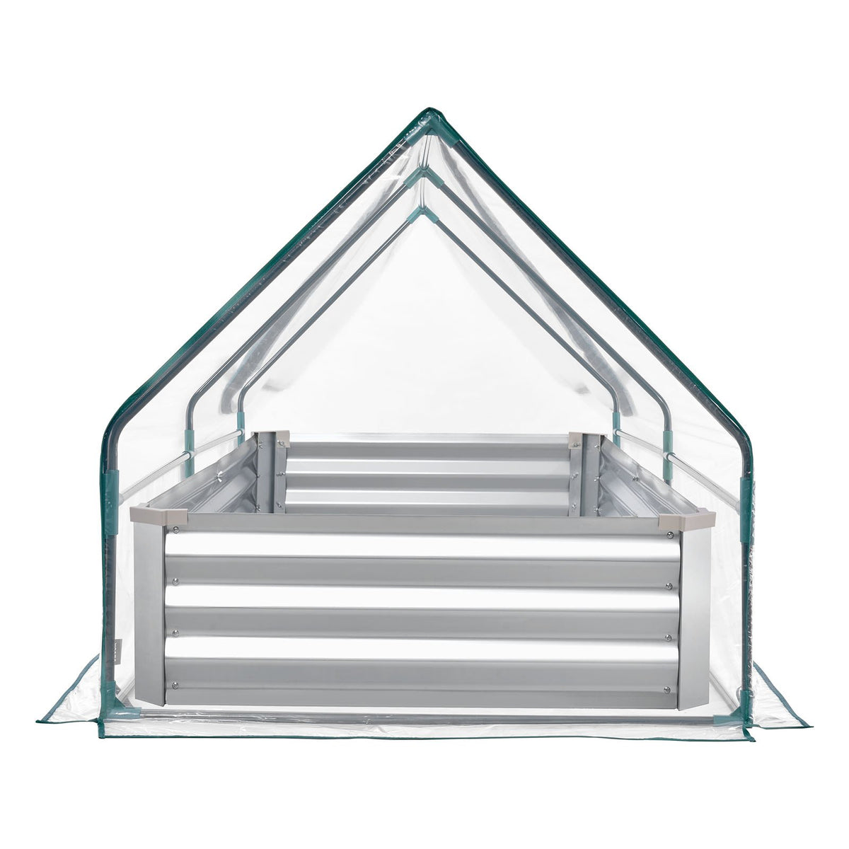 VEVOR paaugstinātā dārza dobe ar pārsegu 1800 × 900 × 300 mm, taisnstūra cinkota metāla stādīšanas kaste āra lietošanai ar PE siltumnīcas pārsegu un cimdiem, rūsas izturīgs alu - cinka pārklājums, ziedu un dārzeņu audzēšanai, sudraba krāsā - ZEMLETES.LV