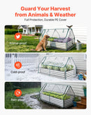 VEVOR paaugstinātā dārza dobe ar pārsegu 1800 × 900 × 300 mm, taisnstūra cinkota metāla stādīšanas kaste āra lietošanai ar PE siltumnīcas pārsegu un cimdiem, rūsas izturīgs alu-cinka pārklājums, ziedu un dārzeņu audzēšanai, sudraba krāsā