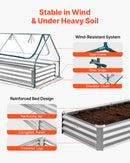 VEVOR paaugstinātā dārza dobe ar pārsegu 1800 × 900 × 300 mm, taisnstūra cinkota metāla stādīšanas kaste āra lietošanai ar PE siltumnīcas pārsegu un cimdiem, rūsas izturīgs alu-cinka pārklājums, ziedu un dārzeņu audzēšanai, sudraba krāsā