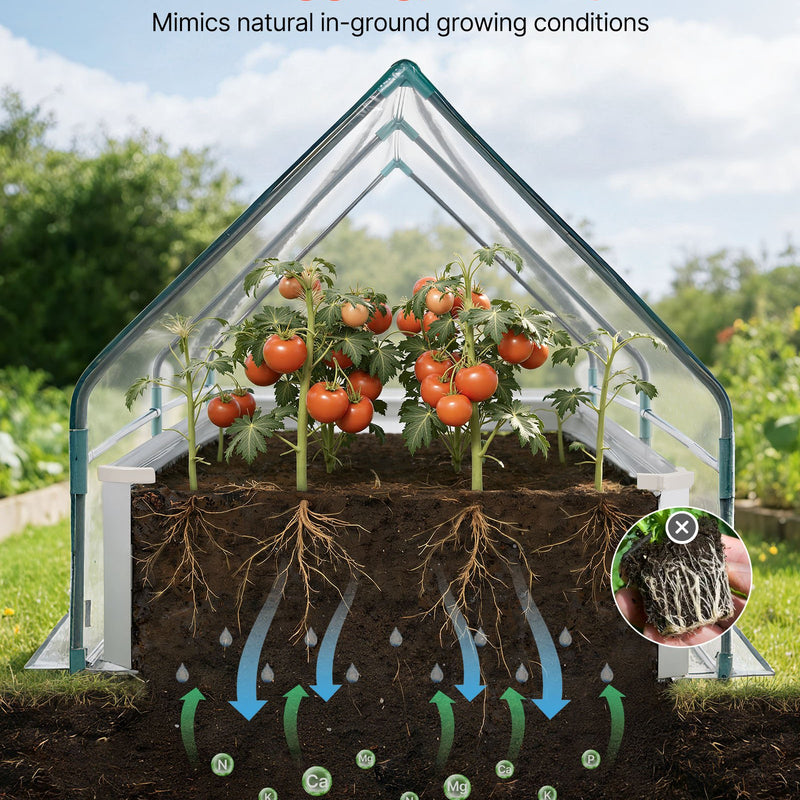 VEVOR paaugstinātā dārza dobe ar pārsegu 1800 × 900 × 300 mm, taisnstūra cinkota metāla stādīšanas kaste āra lietošanai ar PE siltumnīcas pārsegu un cimdiem, rūsas izturīgs alu-cinka pārklājums, ziedu un dārzeņu audzēšanai, sudraba krāsā