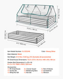 VEVOR paaugstinātā dārza dobe ar pārsegu 1800 × 900 × 300 mm, taisnstūra cinkota metāla stādīšanas kaste āra lietošanai ar PE siltumnīcas pārsegu un cimdiem, rūsas izturīgs alu-cinka pārklājums, ziedu un dārzeņu audzēšanai, sudraba krāsā
