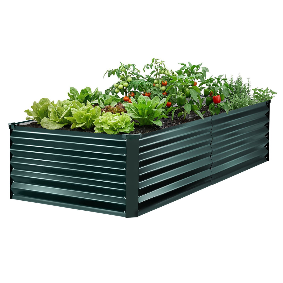VEVOR cinkota paaugstinātā dārza dobe 2030 × 1020 × 460 mm, taisnstūra metāla stādīšanas kaste āra lietošanai, rūsas izturīga alu - cinka paaugstinātā dobe ar cimdiem, ziedu un dārzeņu audzēšanai, tumši zaļa - ZEMLETES.LV