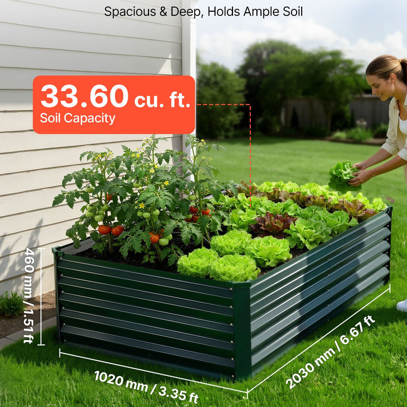 VEVOR cinkota paaugstinātā dārza dobe 2030 × 1020 × 460 mm, taisnstūra metāla stādīšanas kaste āra lietošanai, rūsas izturīga alu - cinka paaugstinātā dobe ar cimdiem, ziedu un dārzeņu audzēšanai, tumši zaļa - ZEMLETES.LV