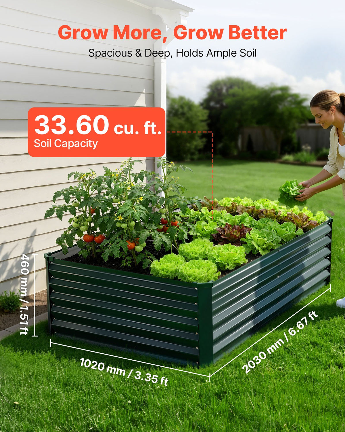 VEVOR cinkota paaugstinātā dārza dobe 2030 × 1020 × 460 mm, taisnstūra metāla stādīšanas kaste āra lietošanai, rūsas izturīga alu - cinka paaugstinātā dobe ar cimdiem, ziedu un dārzeņu audzēšanai, tumši zaļa - ZEMLETES.LV