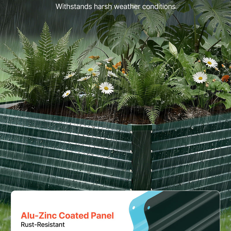 VEVOR cinkota paaugstinātā dārza dobe 2030 × 1020 × 460 mm, taisnstūra metāla stādīšanas kaste āra lietošanai, rūsas izturīga alu - cinka paaugstinātā dobe ar cimdiem, ziedu un dārzeņu audzēšanai, tumši zaļa - ZEMLETES.LV