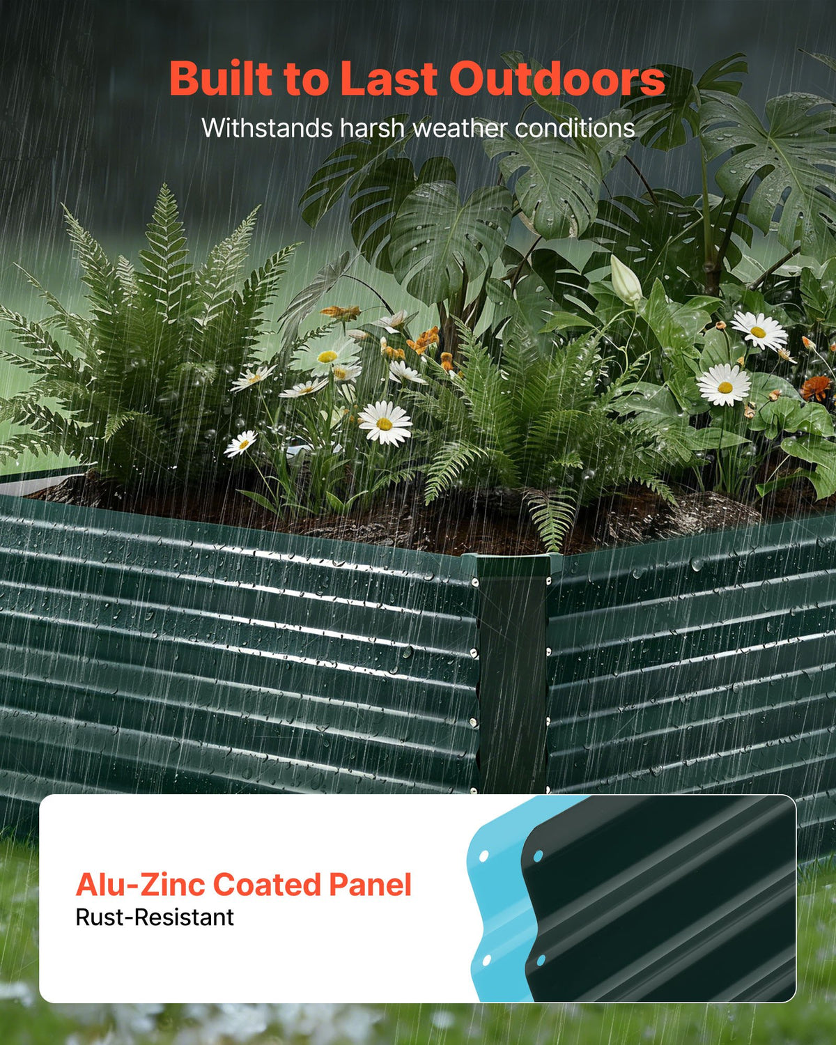 VEVOR cinkota paaugstinātā dārza dobe 2030 × 1020 × 460 mm, taisnstūra metāla stādīšanas kaste āra lietošanai, rūsas izturīga alu - cinka paaugstinātā dobe ar cimdiem, ziedu un dārzeņu audzēšanai, tumši zaļa - ZEMLETES.LV