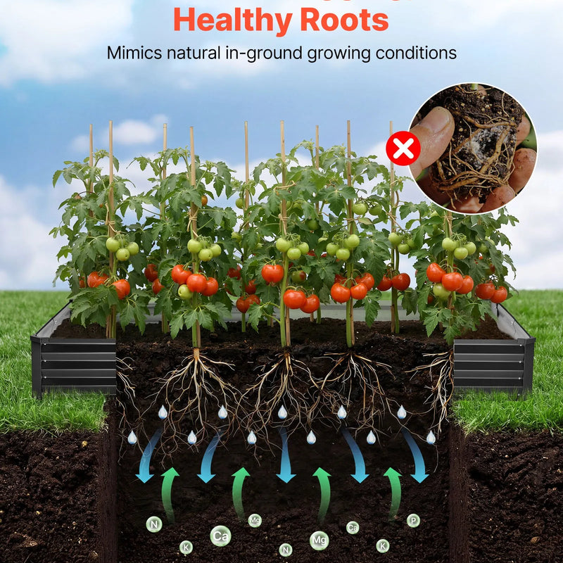 VEVOR 2 gab. cinkotas paaugstinātās dārza dobes 2400 × 1200 × 300 mm, taisnstūra metāla stādīšanas kastes komplekts āra lietošanai ar cimdiem, Alu-cinka pārklājums, ziedu un dārzeņu audzēšanai, tumši pelēka
