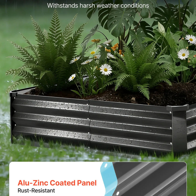 VEVOR 2 gab. cinkotas paaugstinātās dārza dobes 2400 × 1200 × 300 mm, taisnstūra metāla stādīšanas kastes komplekts āra lietošanai ar cimdiem, Alu-cinka pārklājums, ziedu un dārzeņu audzēšanai, tumši pelēka