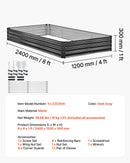 VEVOR 2 gab. cinkotas paaugstinātās dārza dobes 2400 × 1200 × 300 mm, taisnstūra metāla stādīšanas kastes komplekts āra lietošanai ar cimdiem, Alu-cinka pārklājums, ziedu un dārzeņu audzēšanai, tumši pelēka