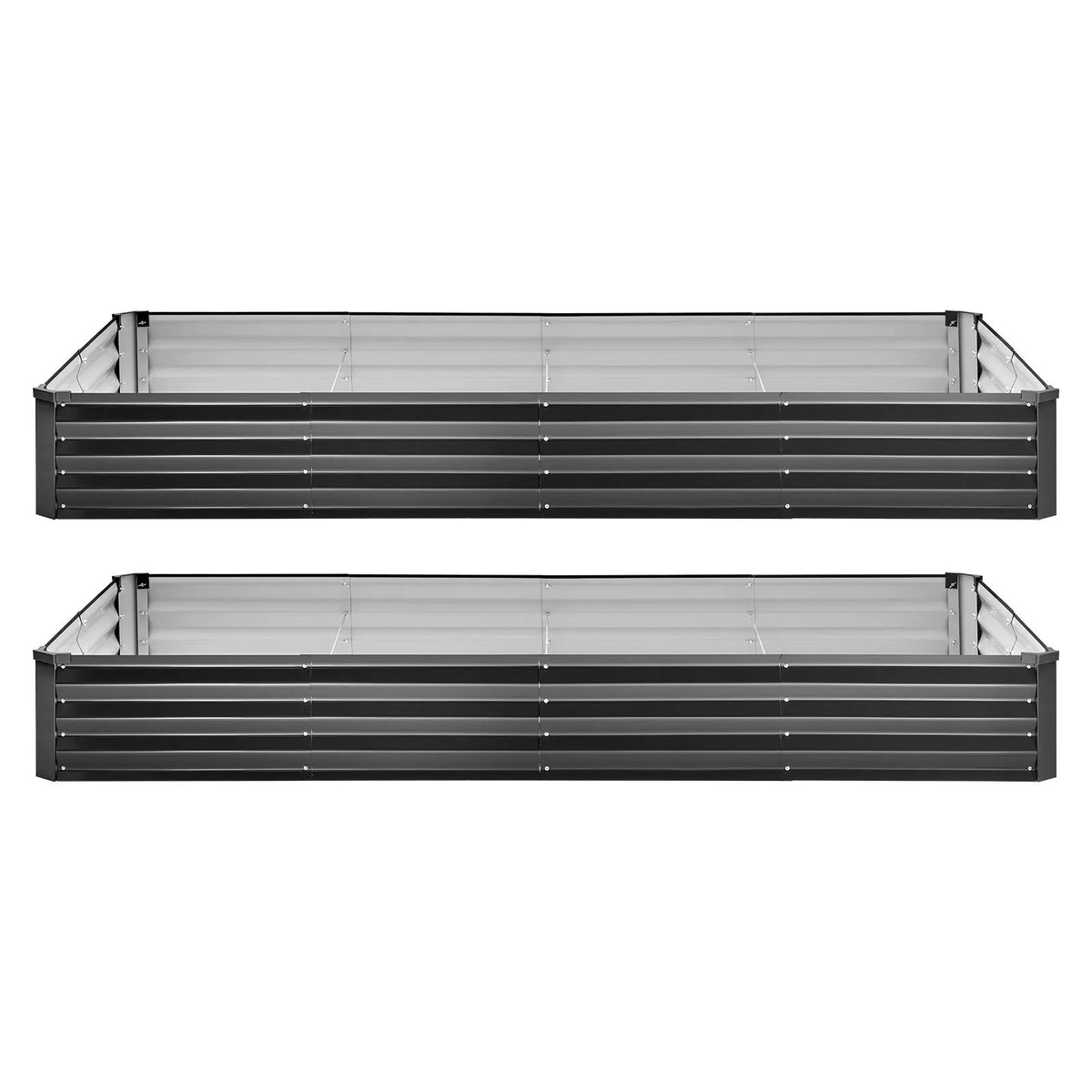 VEVOR 2 gab. cinkotas paaugstinātās dārza dobes 2400 × 1200 × 300 mm, taisnstūra metāla stādīšanas kastes komplekts āra lietošanai ar cimdiem, Alu - cinka pārklājums, ziedu un dārzeņu audzēšanai, tumši pelēka - ZEMLETES.LV