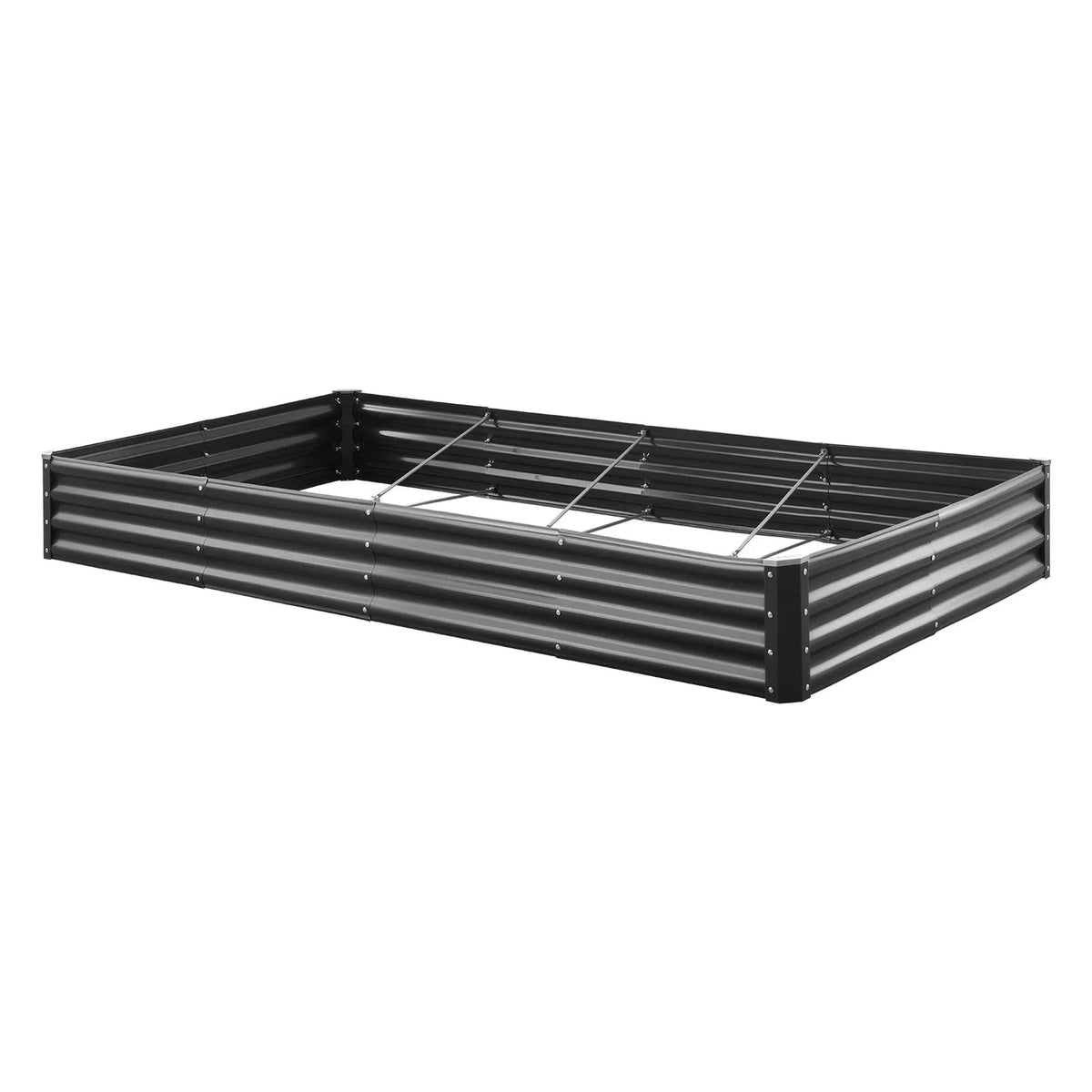 VEVOR metāla paaugstinātā dārza dobe 2,4 × 1,2 × 0,3 m, āra Galvalume stādīšanas kaste ar atvērtu apakšu, liela dobe dārzeņu, ziedu, garšaugu un sukulentu audzēšanai, tumši pelēka - ZEMLETES.LV