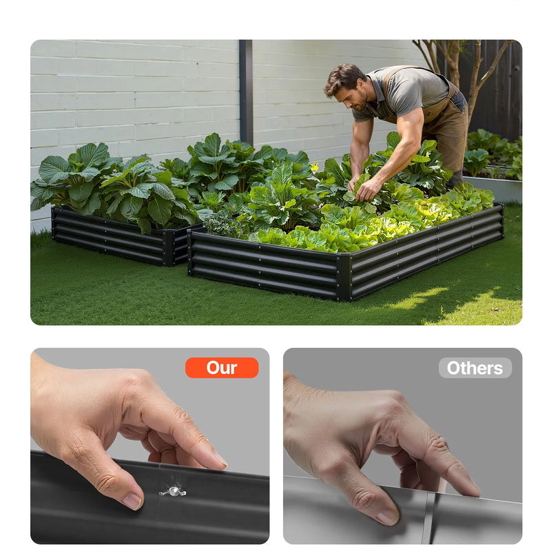 VEVOR metāla paaugstinātā dārza dobe 2,4 × 1,2 × 0,3 m, āra Galvalume stādīšanas kaste ar atvērtu apakšu, liela dobe dārzeņu, ziedu, garšaugu un sukulentu audzēšanai, tumši pelēka