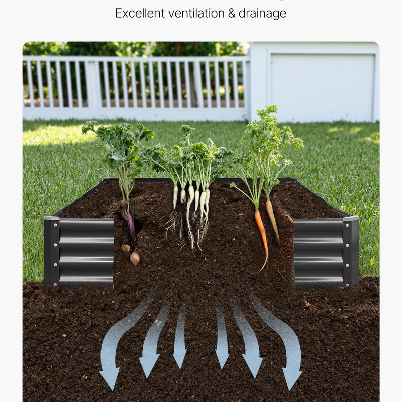VEVOR metāla paaugstinātā dārza dobe 2,4 × 1,2 × 0,3 m, āra Galvalume stādīšanas kaste ar atvērtu apakšu, liela dobe dārzeņu, ziedu, garšaugu un sukulentu audzēšanai, tumši pelēka