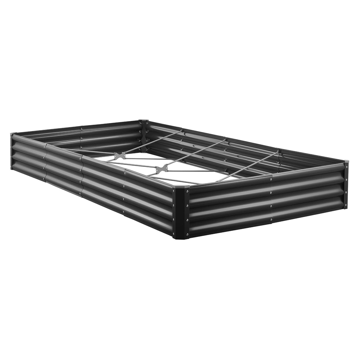 VEVOR metāla paaugstinātā dārza dobe 2,4 × 1,2 × 0,3 m, āra Galvalume stādīšanas kaste ar atvērtu apakšu, liela dobe dārzeņu, ziedu, garšaugu un sukulentu audzēšanai, tumši pelēka - ZEMLETES.LV