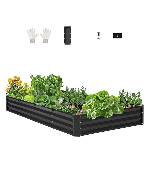 Metāla paaugstinātā dārza dobe 244 × 122 × 30 cm āra cinkota stādīšanas kaste tumši pelēka