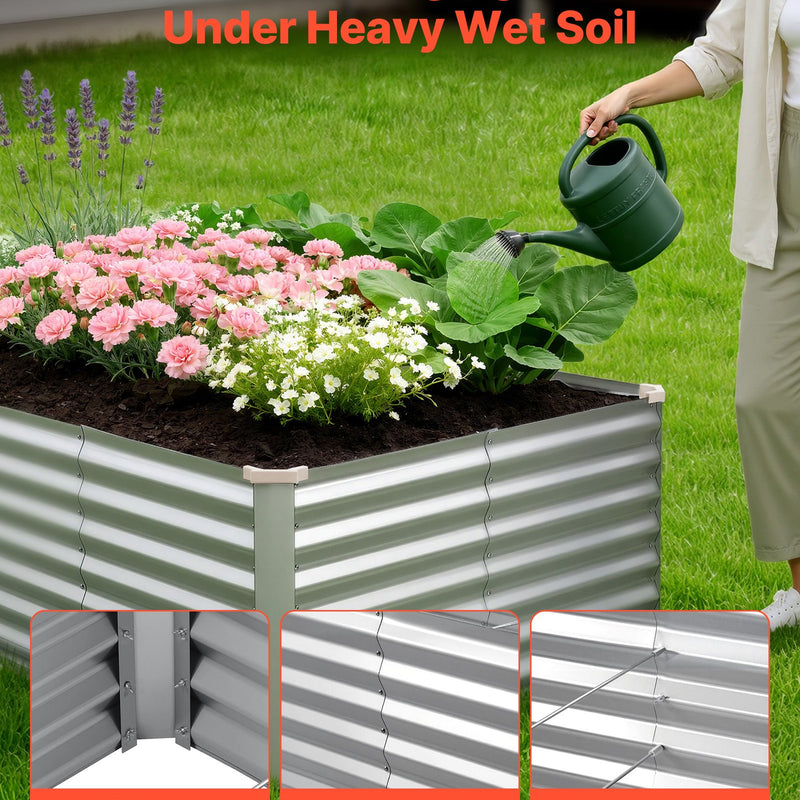 VEVOR cinkota paaugstinātā dārza dobe 2400 × 1200 × 620 mm, taisnstūra metāla stādīšanas kaste bez pamatnes ar cimdiem, Alu-cinka pārklājums, piemērota ziedu un dārzeņu audzēšanai, sudraba krāsā