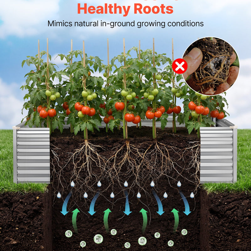VEVOR cinkota paaugstinātā dārza dobe 2400 × 1200 × 620 mm, taisnstūra metāla stādīšanas kaste bez pamatnes ar cimdiem, Alu-cinka pārklājums, piemērota ziedu un dārzeņu audzēšanai, sudraba krāsā