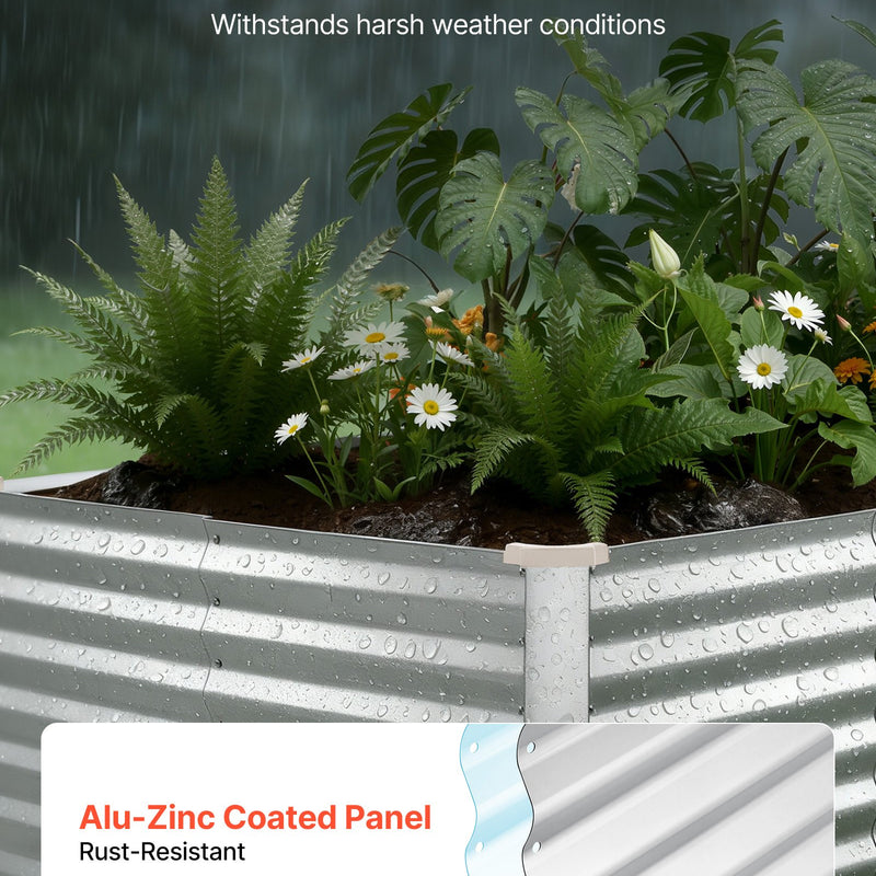 VEVOR cinkota paaugstinātā dārza dobe 2400 × 1200 × 620 mm, taisnstūra metāla stādīšanas kaste bez pamatnes ar cimdiem, Alu-cinka pārklājums, piemērota ziedu un dārzeņu audzēšanai, sudraba krāsā