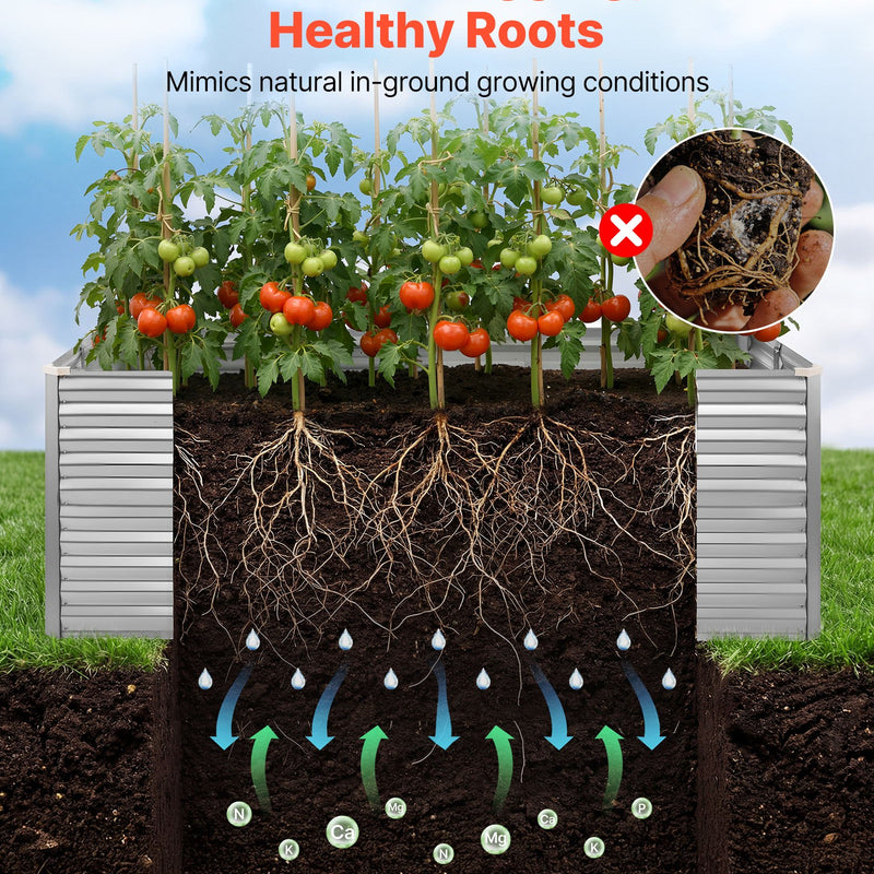 VEVOR Cinkota paaugstinātā dārza dobe 2400 x 1200 x 860 mm, taisnstūrveida metāla stādīšanas kaste āra lietošanai bez apakšas, alumīnija-cinka pārklājums, ar cimdiem, sudraba krāsa, ziedu un dārzeņu audzēšanai