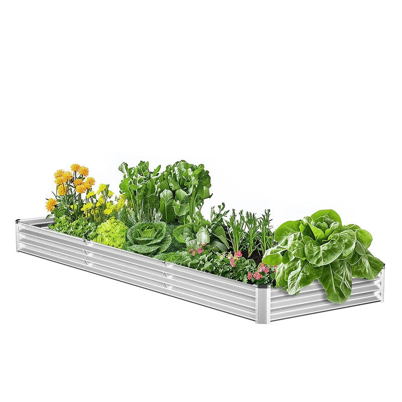 Metāla paaugstinātā dārza dobe 366 × 122 × 30 cm āra cinkota stādīšanas kaste sudraba krāsā