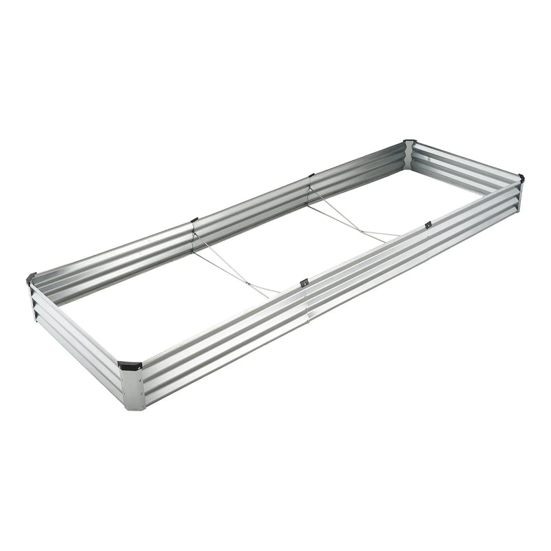 Metāla paaugstinātā dārza dobe 366 × 122 × 30 cm āra cinkota stādīšanas kaste sudraba krāsā