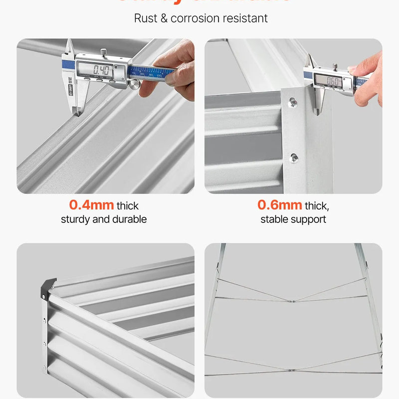 Metāla paaugstinātā dārza dobe 366 × 122 × 30 cm āra cinkota stādīšanas kaste sudraba krāsā