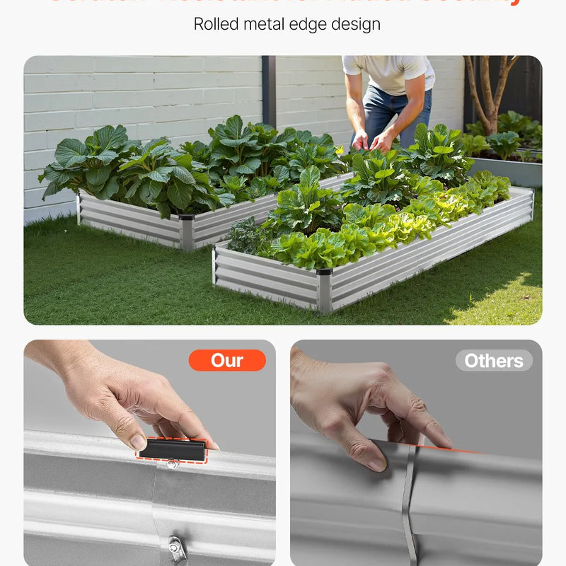 Metāla paaugstinātā dārza dobe 366 × 122 × 30 cm āra cinkota stādīšanas kaste sudraba krāsā