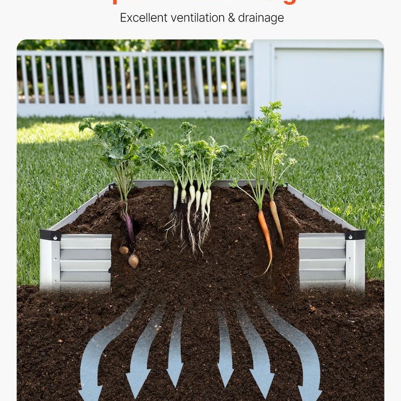 Metāla paaugstinātā dārza dobe 366 × 122 × 30 cm āra cinkota stādīšanas kaste sudraba krāsā