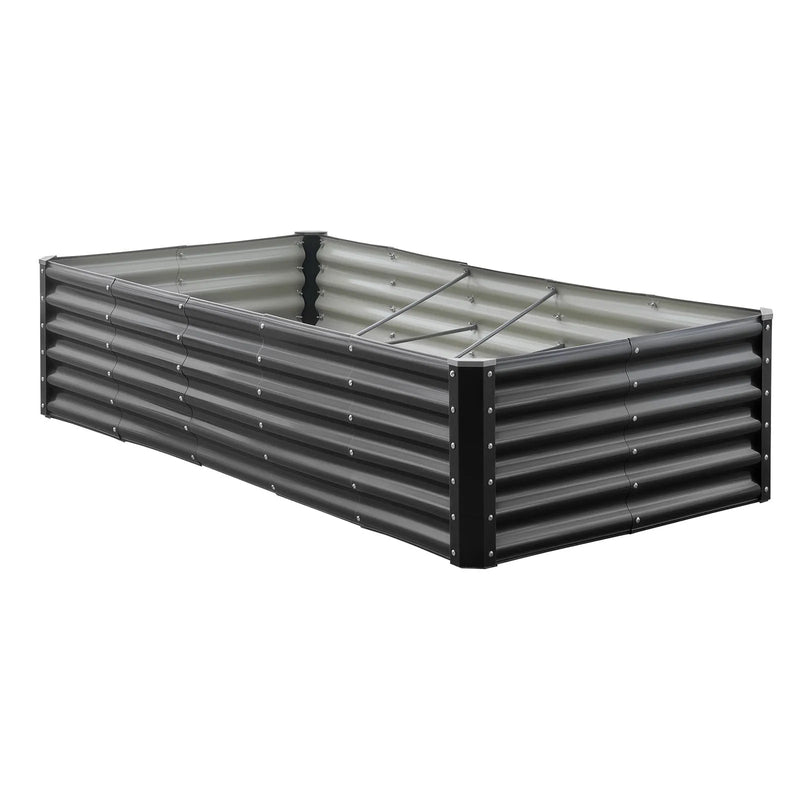 VEVOR metāla paaugstinātā dārza dobe 1,8 × 0,9 × 0,4 m, cinkota āra stādīšanas kaste ar atvērtu apakšu, liela stādīšanas dobe dārzeņu, ziedu, garšaugu un sukulentu audzēšanai, tumši pelēka