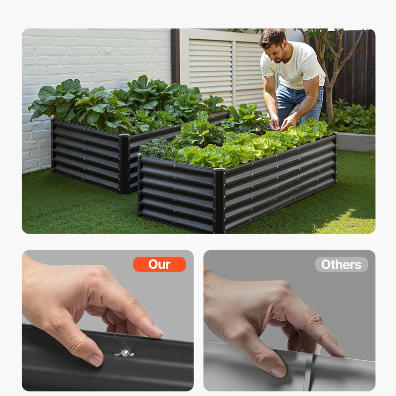 VEVOR metāla paaugstinātā dārza dobe 1,8 × 0,9 × 0,4 m, cinkota āra stādīšanas kaste ar atvērtu apakšu, liela stādīšanas dobe dārzeņu, ziedu, garšaugu un sukulentu audzēšanai, tumši pelēka