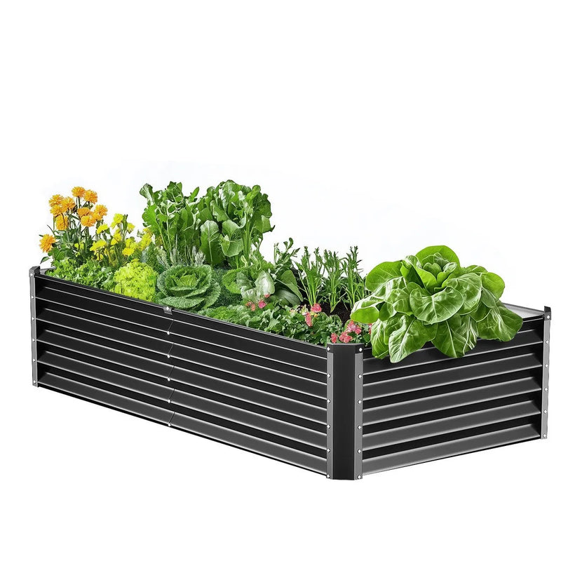Metāla paaugstinātā dārza dobe 183 × 91 × 46 cm āra cinkota stādīšanas kaste tumši pelēka