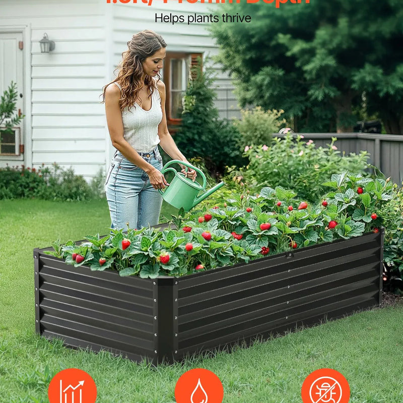 Metāla paaugstinātā dārza dobe 183 × 91 × 46 cm āra cinkota stādīšanas kaste tumši pelēka