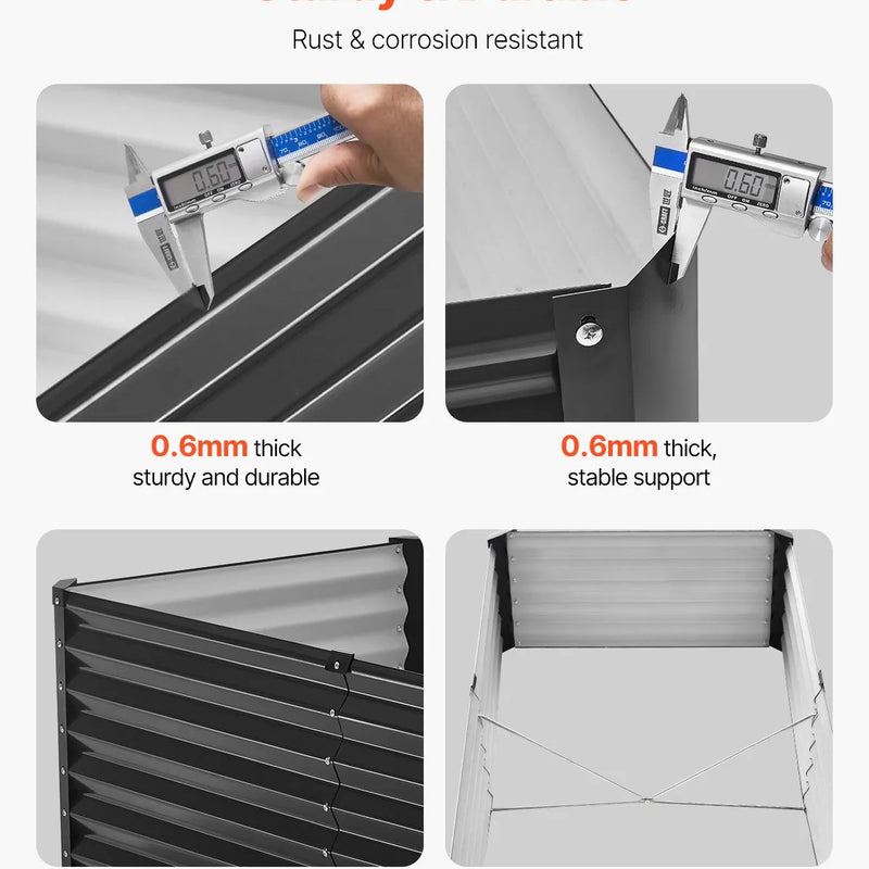 Metāla paaugstinātā dārza dobe 183 × 91 × 46 cm āra cinkota stādīšanas kaste tumši pelēka