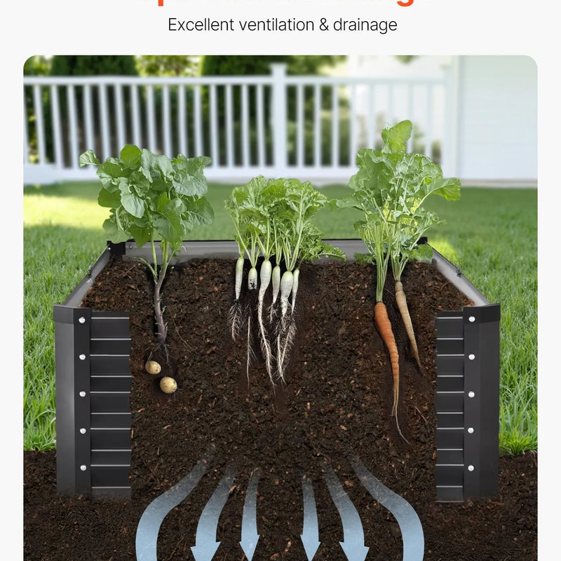 Metāla paaugstinātā dārza dobe 183 × 91 × 46 cm āra cinkota stādīšanas kaste tumši pelēka