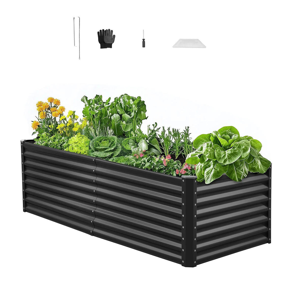 VEVOR Metāla paaugstinātā dārza dobe 1,8 × 0,9 × 0,6 m, āra cinkota stādīšanas kaste ar atvērtu pamatni, liela paaugstinātā dobe dārzeņu, ziedu, garšaugu un sukulentu audzēšanai, tumši pelēka - ZEMLETES.LV