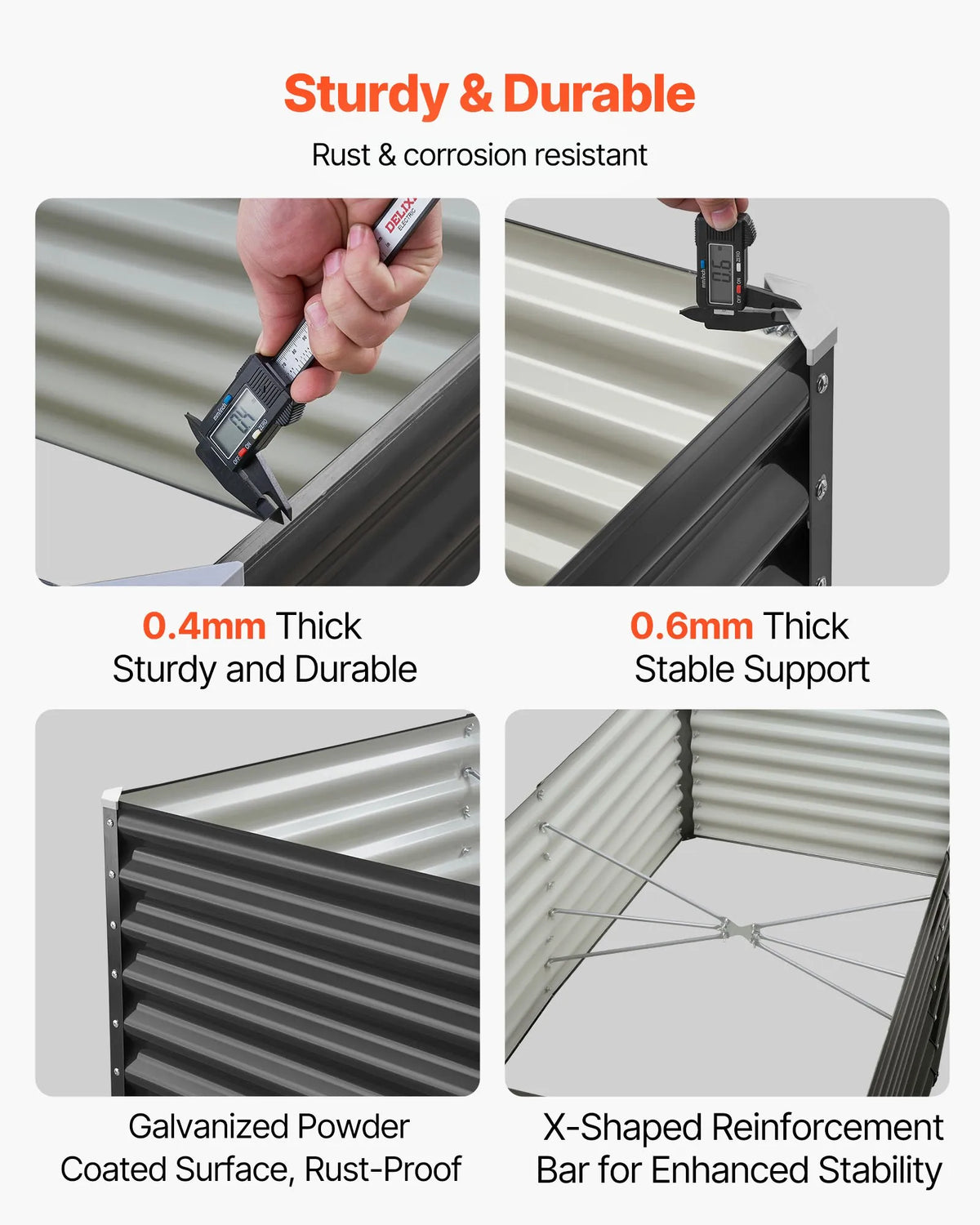 VEVOR Metāla paaugstinātā dārza dobe 1,8 × 0,9 × 0,6 m, āra cinkota stādīšanas kaste ar atvērtu pamatni, liela paaugstinātā dobe dārzeņu, ziedu, garšaugu un sukulentu audzēšanai, tumši pelēka - ZEMLETES.LV