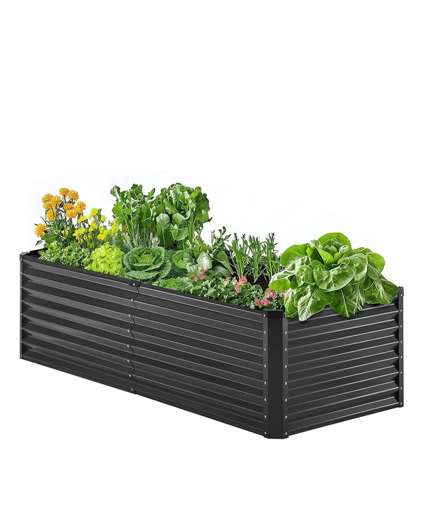 Metāla paaugstinātā dārza dobe 183 × 91 × 61 cm āra cinkota stādīšanas kaste tumši pelēka