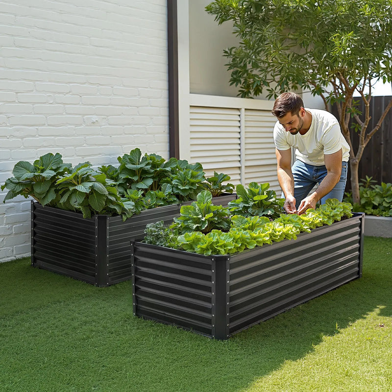 Metāla paaugstinātā dārza dobe 183 × 91 × 61 cm āra cinkota stādīšanas kaste tumši pelēka