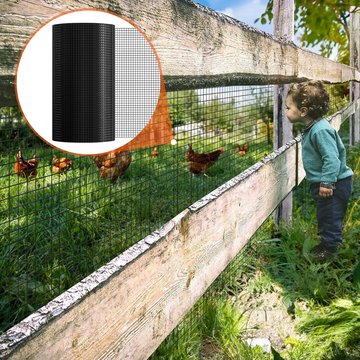 Metal mesh 610 × 30 480 mm, 1.0 mm wire, galvanised with vinyl coating, for chicken runs, rabbit and snake fencing, poultry enclosures