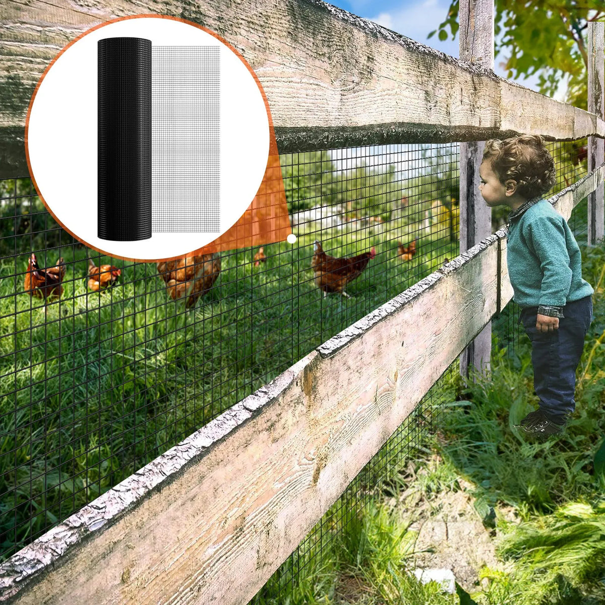 Metal mesh 1220 × 30 480 mm, 1.0 mm wire, hot-dipped galvanised with vinyl coating, for chicken coops, rabbit and snake fencing, bird enclosures