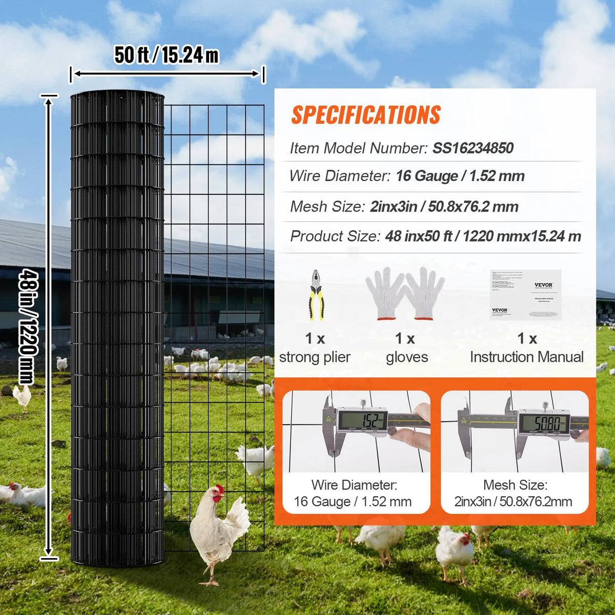 Metal mesh 1220 × 2400 mm, 1.6 mm wire, hot-dipped galvanised with vinyl coating, for chicken coops, rabbit and snake fencing, bird enclosures