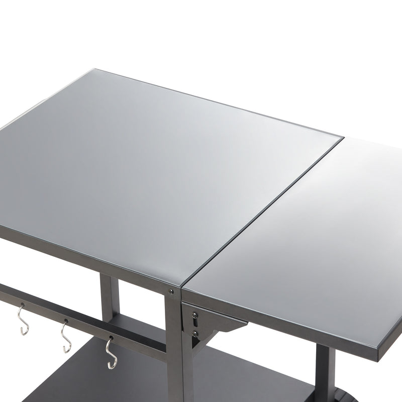 VEVOR pārvietojams āra grila un ēdināšanas galds ar diviem plauktiem, BBQ pārtikas sagatavošanas galds ar salokāmu metāla darba virsmu, portatīvs modulārs galds picas krāsnij, darba galds ar 2 riteņiem un pārnēsāšanas rokturi