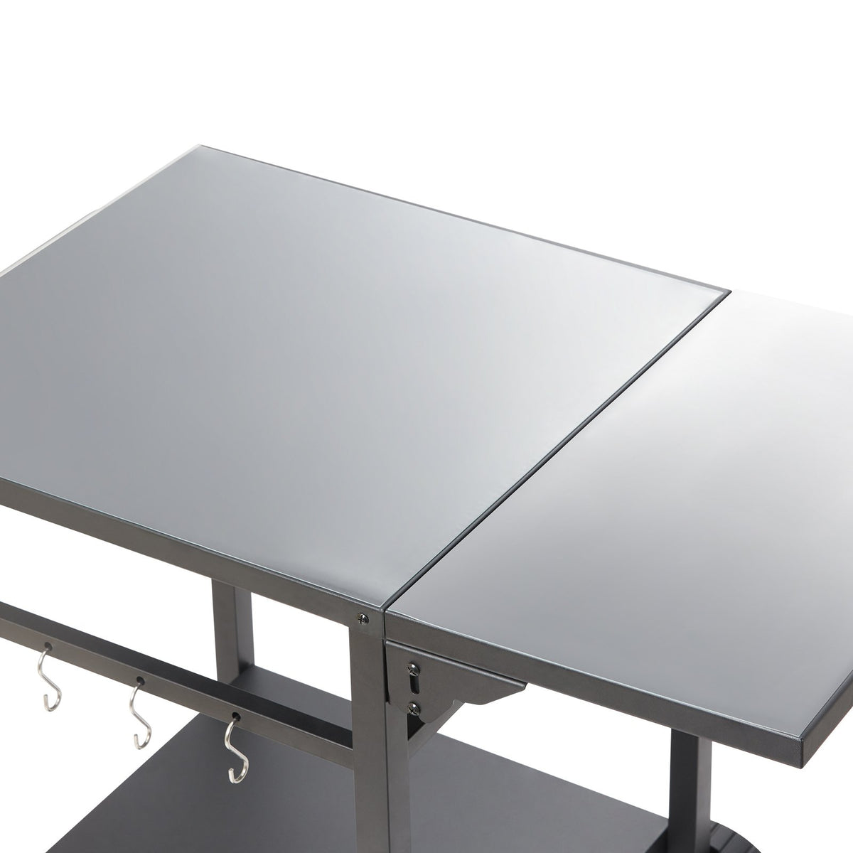 VEVOR Portable Outdoor Grill and Dining Table with Two Shelves, BBQ Food Preparation Table with Foldable Metal Work Surface, Portable Modular Table for Pizza Oven, Work Table with 2 Wheels and Carrying Handle
