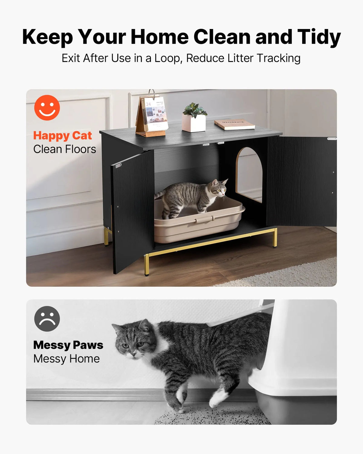 VEVOR Cat Litter Box Cabinet, 70 cm, with Metal Legs and Handle