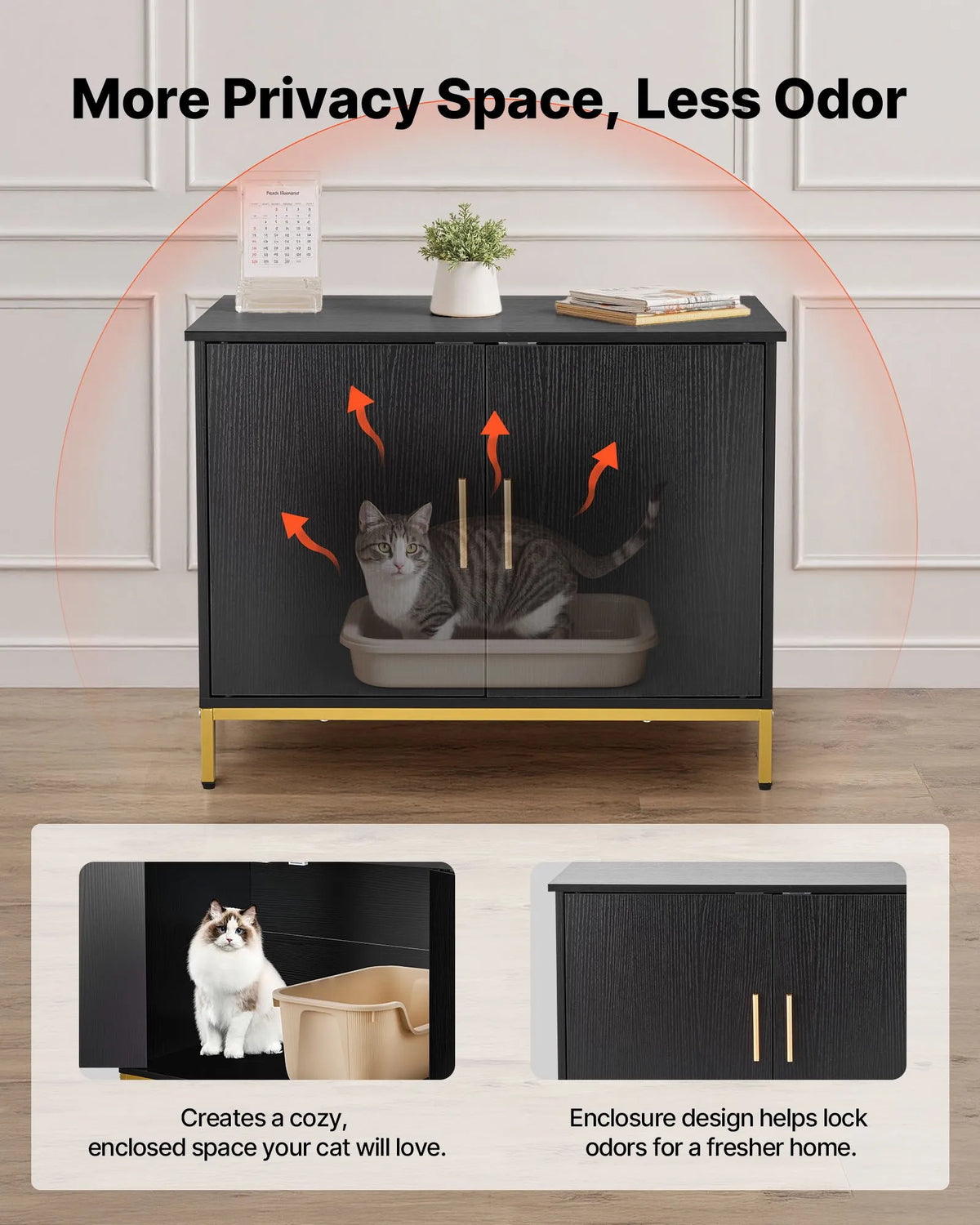 VEVOR Cat Litter Box Cabinet, 70 cm, with Metal Legs and Handle